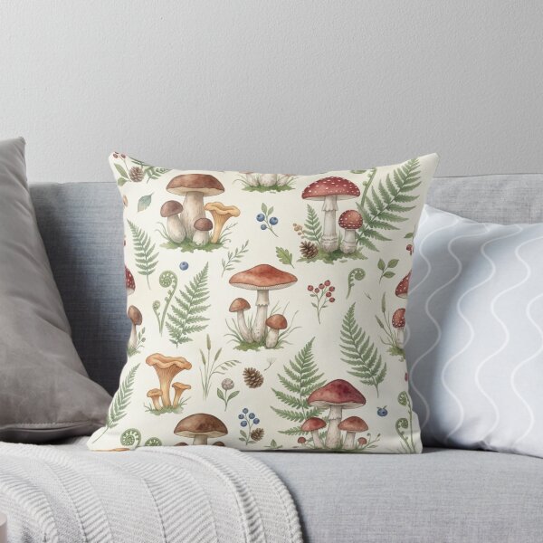 Item preview, Watercolor Woodland Mushrooms and Ferns Forest Floor Pattern designed and sold by DreamyBrushArt.