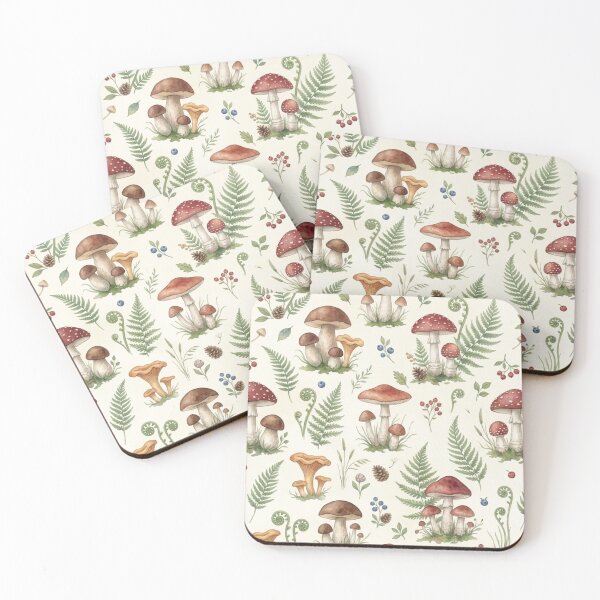 Item preview, Watercolor Woodland Mushrooms and Ferns Forest Floor Pattern designed and sold by DreamyBrushArt.