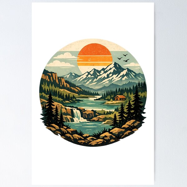 Artikelvorschau, Vintage Bergflusslandschaft Retro Nationalpark Klassisches T-Shirt entworfen und verkauft von Unica_designs.