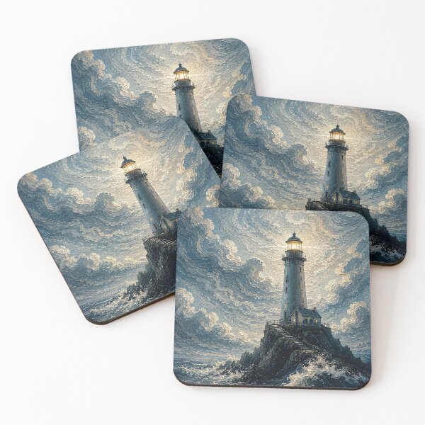 Item preview, Golden Lighthouse on Stormy Ocean Painting designed and sold by Rahma-yehia23.