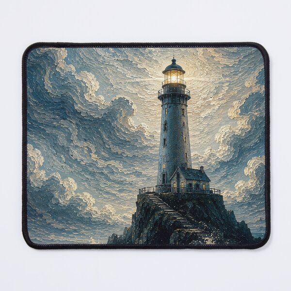 Item preview, Golden Lighthouse on Stormy Ocean Painting designed and sold by Rahma-yehia23.