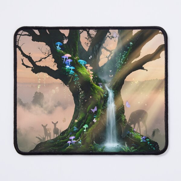 Item preview, Magical Enchanted Tree with Waterfall | Fantasy Forest Art designed and sold by DreamyWallVibes.