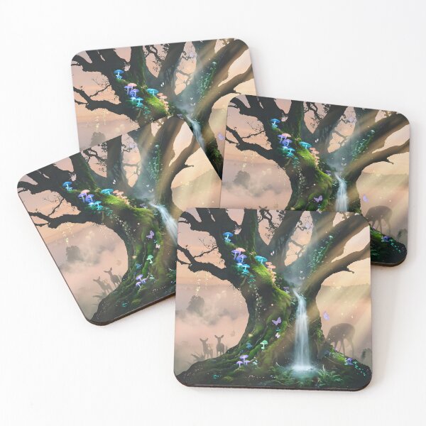 Item preview, Magical Enchanted Tree with Waterfall | Fantasy Forest Art designed and sold by DreamyWallVibes.