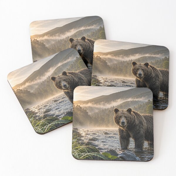 Item preview, Majestic Brown Bear in Mountain River | Realistic Wildlife Art | Bieszczady Forest designed and sold by JMDG Studio.