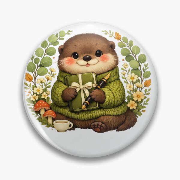 Item preview, Journal Lover Otter Badge | Cozy Stationery Emblem designed and sold by Cozy Art for Cozy Souls.