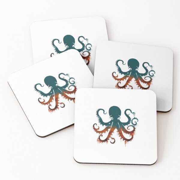 Item preview, Teal Orange Watercolor Octopus Tentacles Illustration designed and sold by ByKayaPrints.