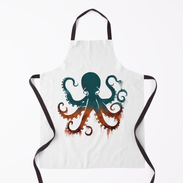 Item preview, Teal Orange Watercolor Octopus Tentacles Illustration designed and sold by ByKayaPrints.