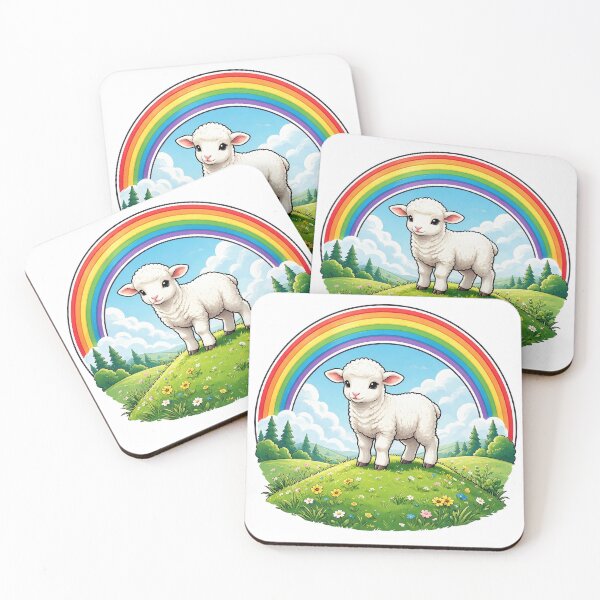 Item preview, Lamb standing on a hill beneath a rainbow designed and sold by DVerse Studio.