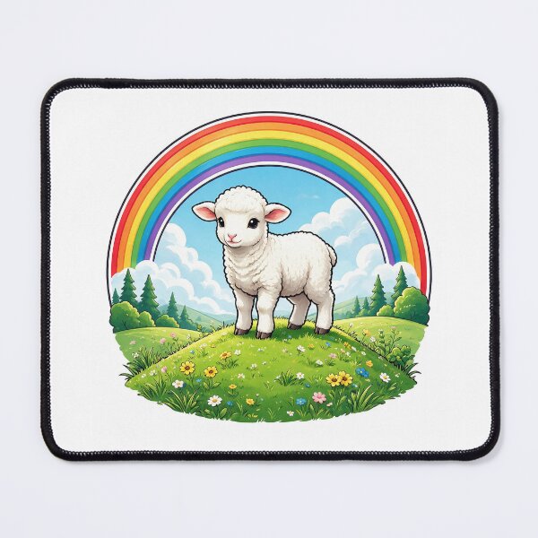 Item preview, Lamb standing on a hill beneath a rainbow designed and sold by DVerse Studio.