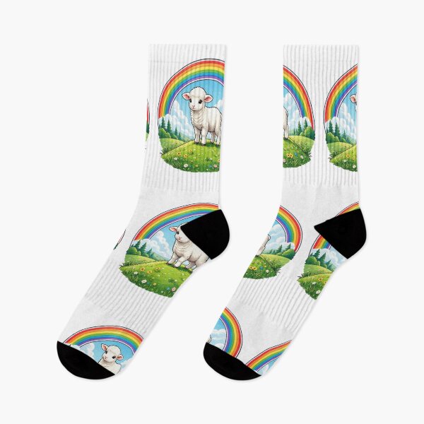 Item preview, Lamb standing on a hill beneath a rainbow designed and sold by DVerse Studio.