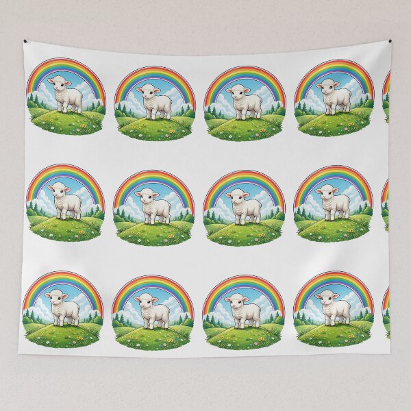 Item preview, Lamb standing on a hill beneath a rainbow designed and sold by DVerse Studio.