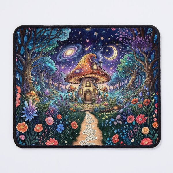 Item preview, Cosmic Mushroom Cottage Garden Fantasy Landscape Art designed and sold by MonaRose_Art.