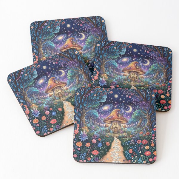 Item preview, Cosmic Mushroom Cottage Garden Fantasy Landscape Art designed and sold by MonaRose_Art.