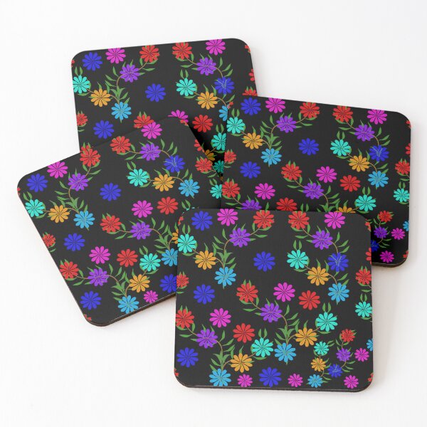 Item preview, Multi Color Daisy Flower Seamless Pattern on Black Background designed and sold by Ei-Ei.
