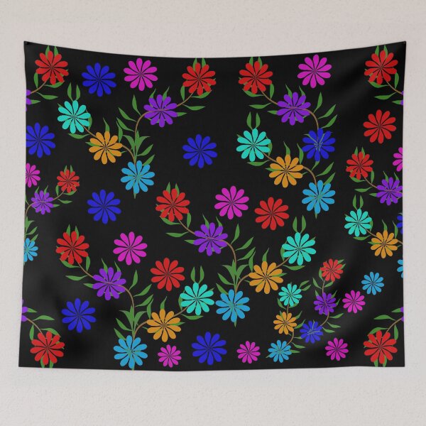 Item preview, Multi Color Daisy Flower Seamless Pattern on Black Background designed and sold by Ei-Ei.