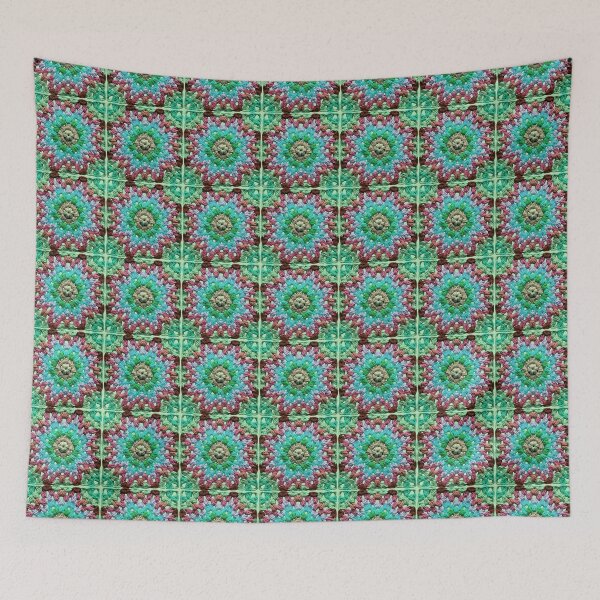Item preview, Granny Square Crochet Pattern Seventies Retro Beige Mid-Green Pattern  designed and sold by taiche.