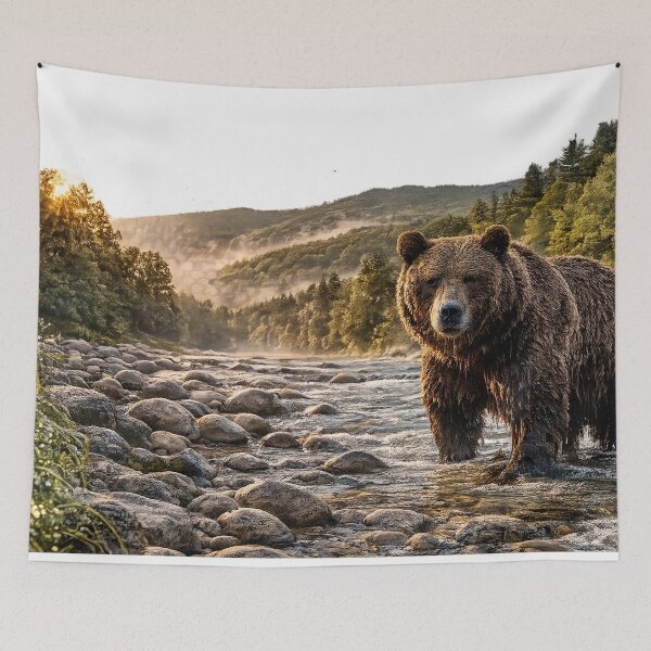 Item preview, Majestic Brown Bear in Mountain Stream | Bieszczady Wildlife Art designed and sold by JMDG Studio.