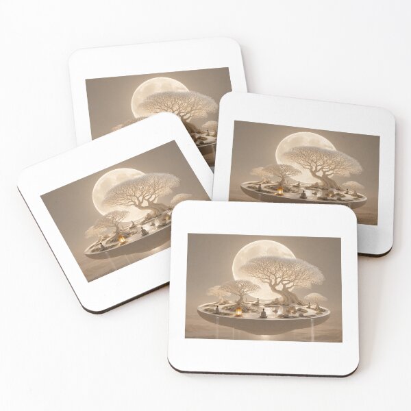 Item preview, Zen Meditation Island Under Glowing Full Moon Surreal Art designed and sold by marianka91.