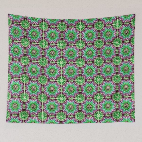 Item preview, Granny Square Crochet Pattern Seventies Retro Pink Mid-Green Pattern designed and sold by taiche.