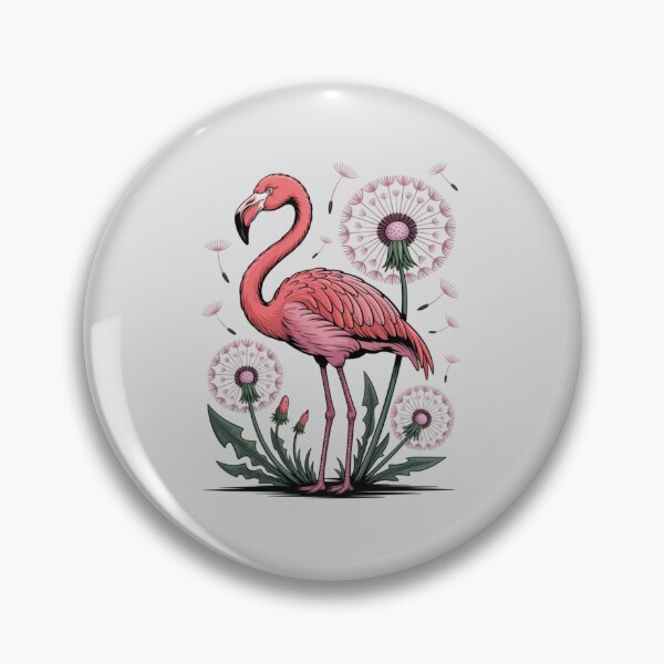 Item preview, a pink flamingo standing among large dandelion flowers designed and sold by 123ks.