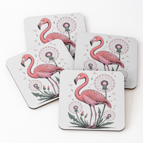 Item preview, a pink flamingo standing among large dandelion flowers designed and sold by 123ks.