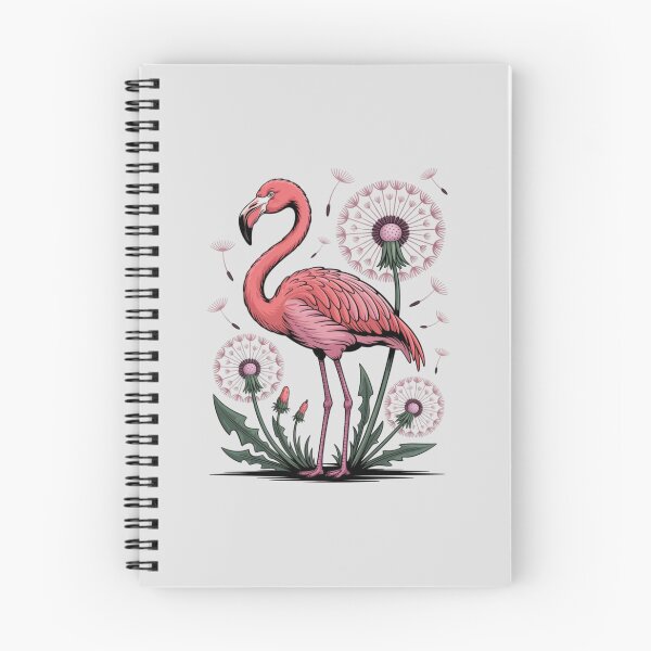Item preview, a pink flamingo standing among large dandelion flowers designed and sold by 123ks.