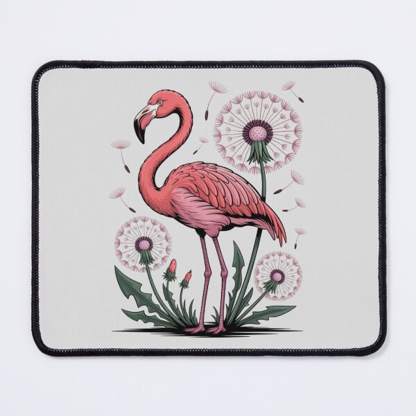 Item preview, a pink flamingo standing among large dandelion flowers designed and sold by 123ks.