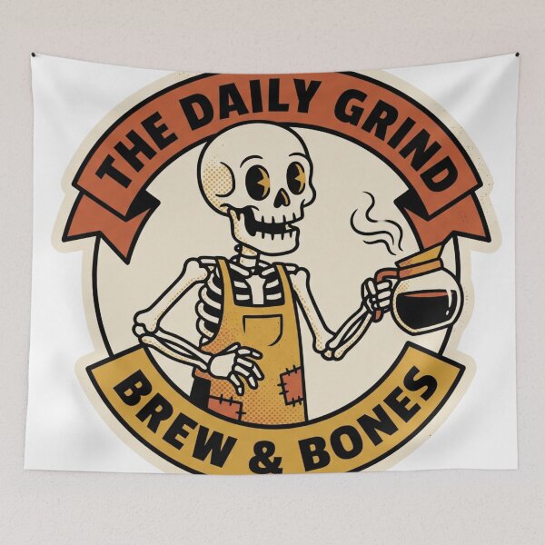 Item preview, The Daily Grind Brew & Bones Retro Skeleton Barista Coffee designed and sold by Josh Thompson.