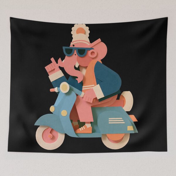 Item preview, Cool Streetwear Elephant Riding Blue Classic Scooter Pop Art designed and sold by PANNARUK THAILAND.
