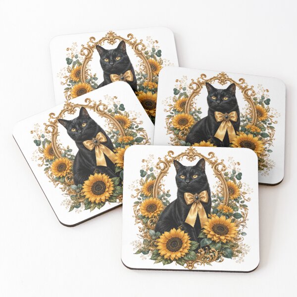 Item preview, Black Cat with Sunflowers and Gold Ornate Frame – Elegant Floral Cat Design designed and sold by MoodLay.