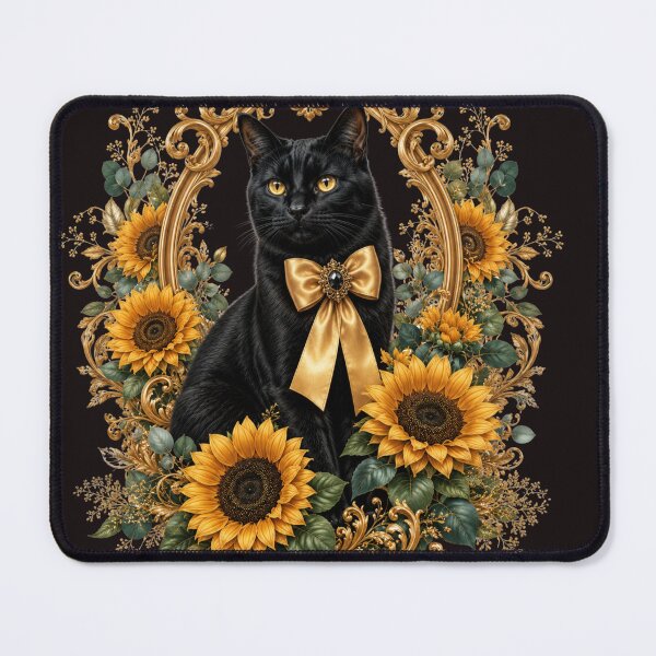 Item preview, Black Cat with Sunflowers and Gold Ornate Frame – Elegant Floral Cat Design designed and sold by MoodLay.