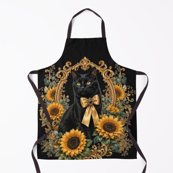 Item preview, Black Cat with Sunflowers and Gold Ornate Frame – Elegant Floral Cat Design designed and sold by MoodLay.