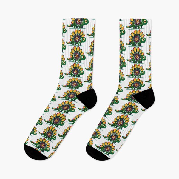 Item preview, Cute Stegosaurus with Flowers - Scandinavian Folk Art by heidiannemorris © designed and sold by FOLK ART FUSION.