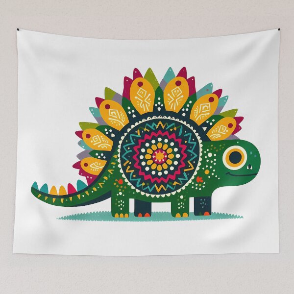 Item preview, Cute Stegosaurus with Flowers - Scandinavian Folk Art by heidiannemorris © designed and sold by FOLK ART FUSION.