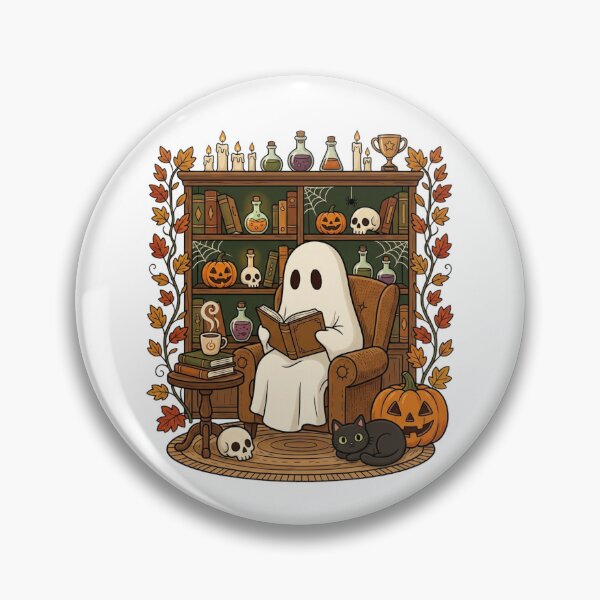 Artikelvorschau, Gemütlicher Geist liest Buch in Spukbibliothek Halloween-Ästhetik entworfen und verkauft von raedattia.