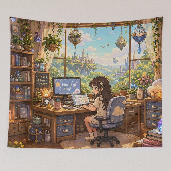 Item preview, Cozy Fantasy Workspace Pixel Art Dream Room designed and sold by Yiruda-Art.