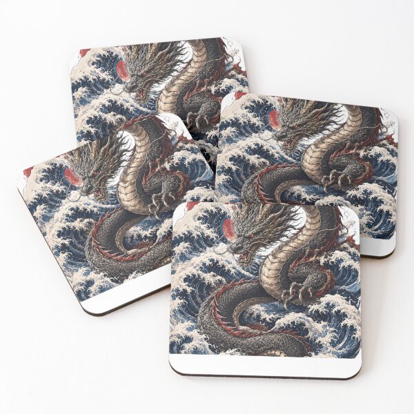 Item preview, Japanese Dragon & Great Wave – Premium Samurai Art | Ukiyo-e Style designed and sold by oatsupspace.