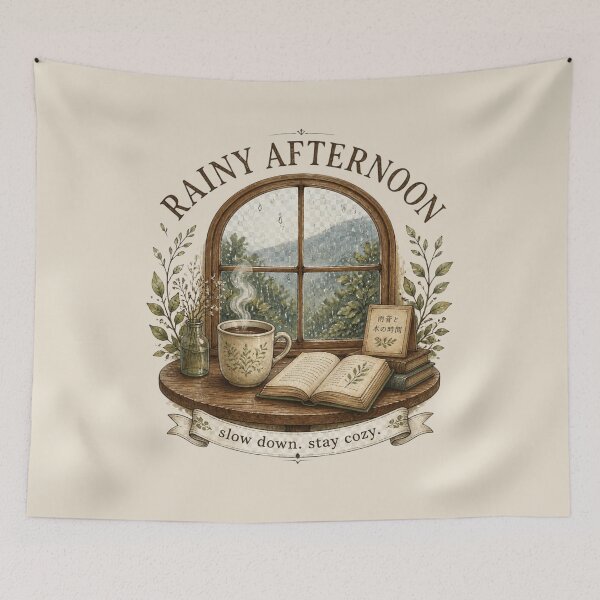 Item preview, Rainy Afternoon | Cozy Reading & Tea Vintage Cottagecore Art | Slow Living Aesthetic Sticker, T-Shirt & Wall Art designed and sold by magiquecreations.