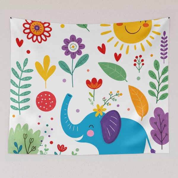 Item preview, Cute Blue Elephant Nursery Wall Art | Whimsical Baby Animal Floral Illustration for Kids Room designed and sold by Atum&Art.