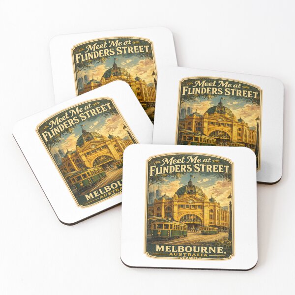Item preview, Meet Me at Flinders Street Melbourne Australia | Vintage Travel Poster Retro Tram Station Art designed and sold by Globalcitytees.
