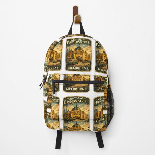 Item preview, Meet Me at Flinders Street Melbourne Australia | Vintage Travel Poster Retro Tram Station Art designed and sold by Globalcitytees.