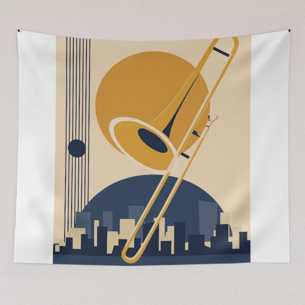 Item preview, Bauhaus Trombone City Print| Minimalist Jazz Art | Mid-Century Modern Architecture Print designed and sold by Studio pod Burom.