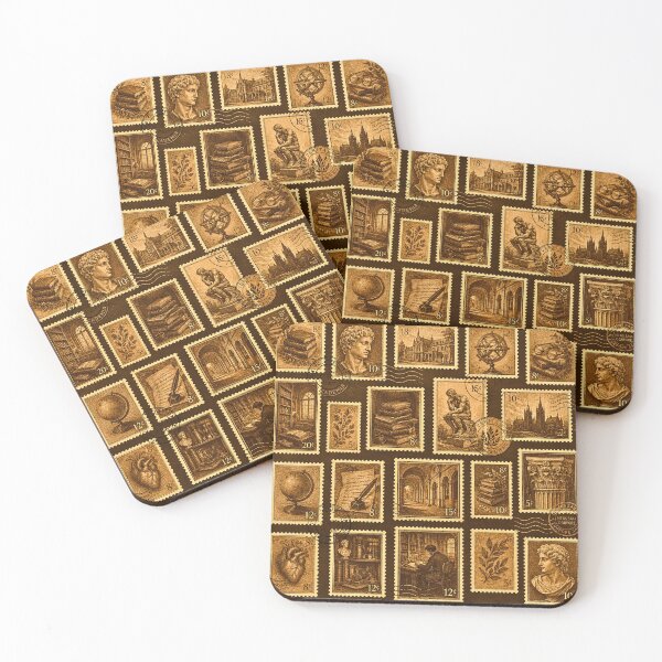 Item preview, Dark Academia Vintage Sepia Stamp Pattern | Antique Library & Classical Collage designed and sold by lavanya11.