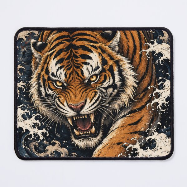 Item preview, Japanese Tiger & Great Wave – Premium Samurai Art | Ukiyo-e Style designed and sold by oatsupspace.