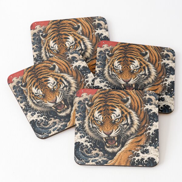 Item preview, Japanese Tiger & Great Wave – Premium Samurai Art | Ukiyo-e Style designed and sold by oatsupspace.