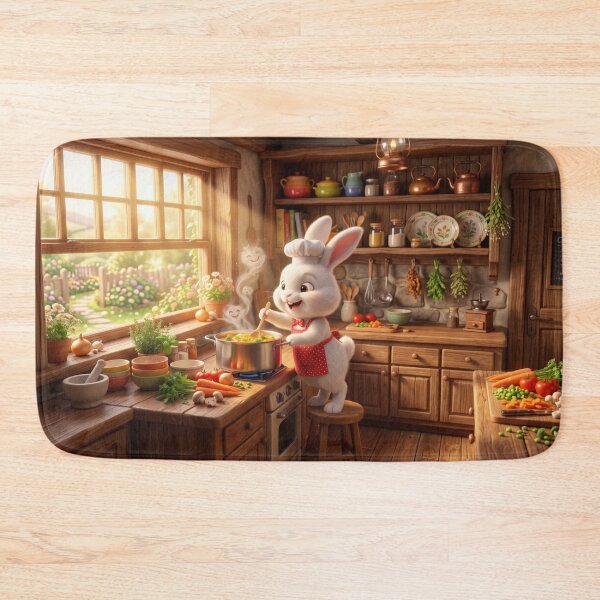 Item preview, Cute Bunny Chef Cooking Vegetable Soup designed and sold by AnnArtshock.