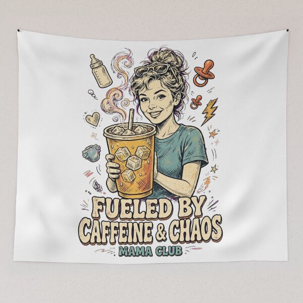 Item preview, Fueled By Caffeine And Chaos Mama Club Funny Mom Iced Coffee Retro designed and sold by Yellowriversss.