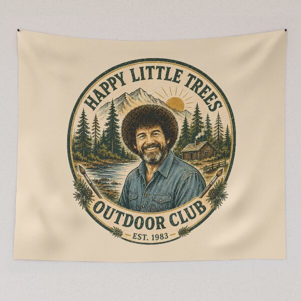 Artikelvorschau, Bob Ross Happy Little Trees Vintage Outdoor Club Abzeichen entworfen und verkauft von karamram.