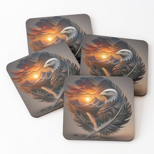 Item preview, Majestic Bald Eagle in a Feather Landscape at Sunset – Fantasy Nature Art designed and sold by cute-corner0.