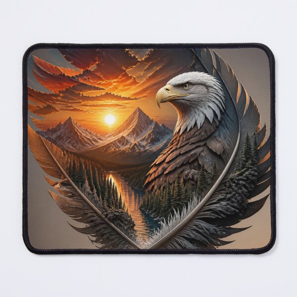 Item preview, Majestic Bald Eagle in a Feather Landscape at Sunset – Fantasy Nature Art designed and sold by cute-corner0.